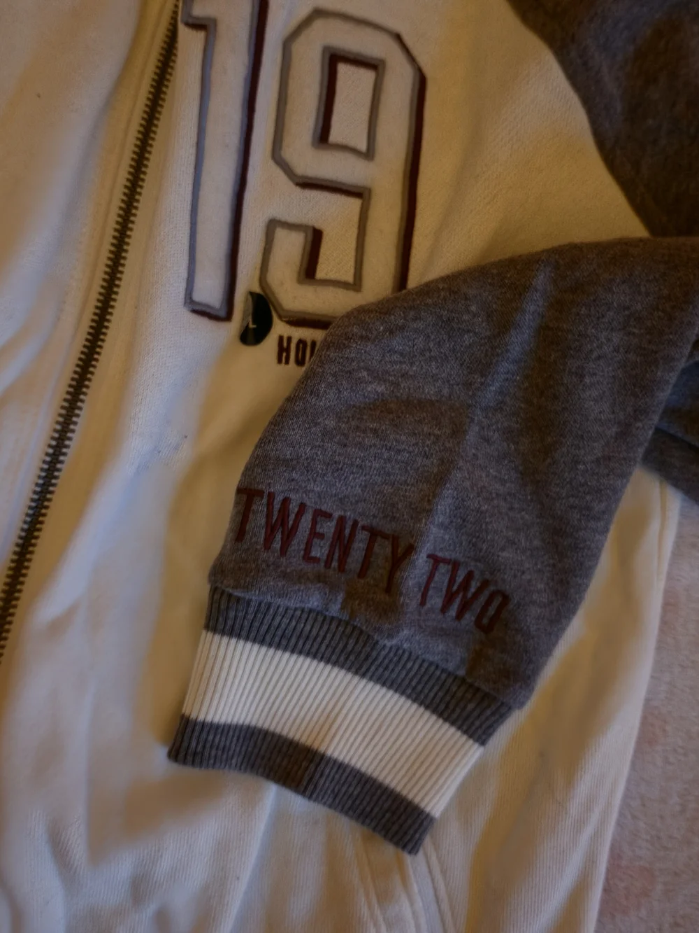 Hollister White and Gray Zip-Up Sweater Jacket